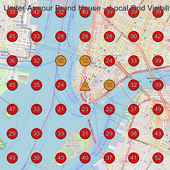 Under Armour Brand House GeoGrid visibility map for Clothing Store in New York